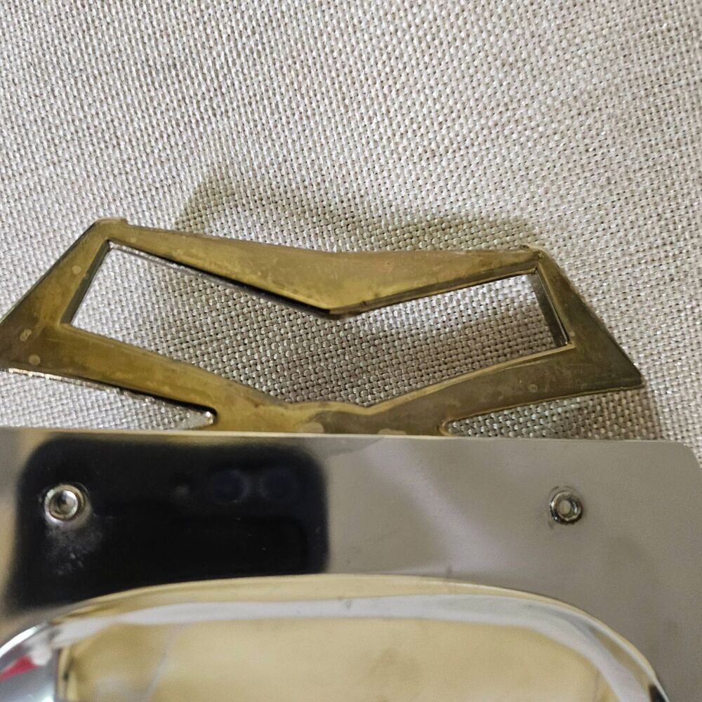 Vtg KROMEX Oblong Art‎ Deco Serving Tray Silver Gold Geometric Handles 1950s - Picture 10 of 10
